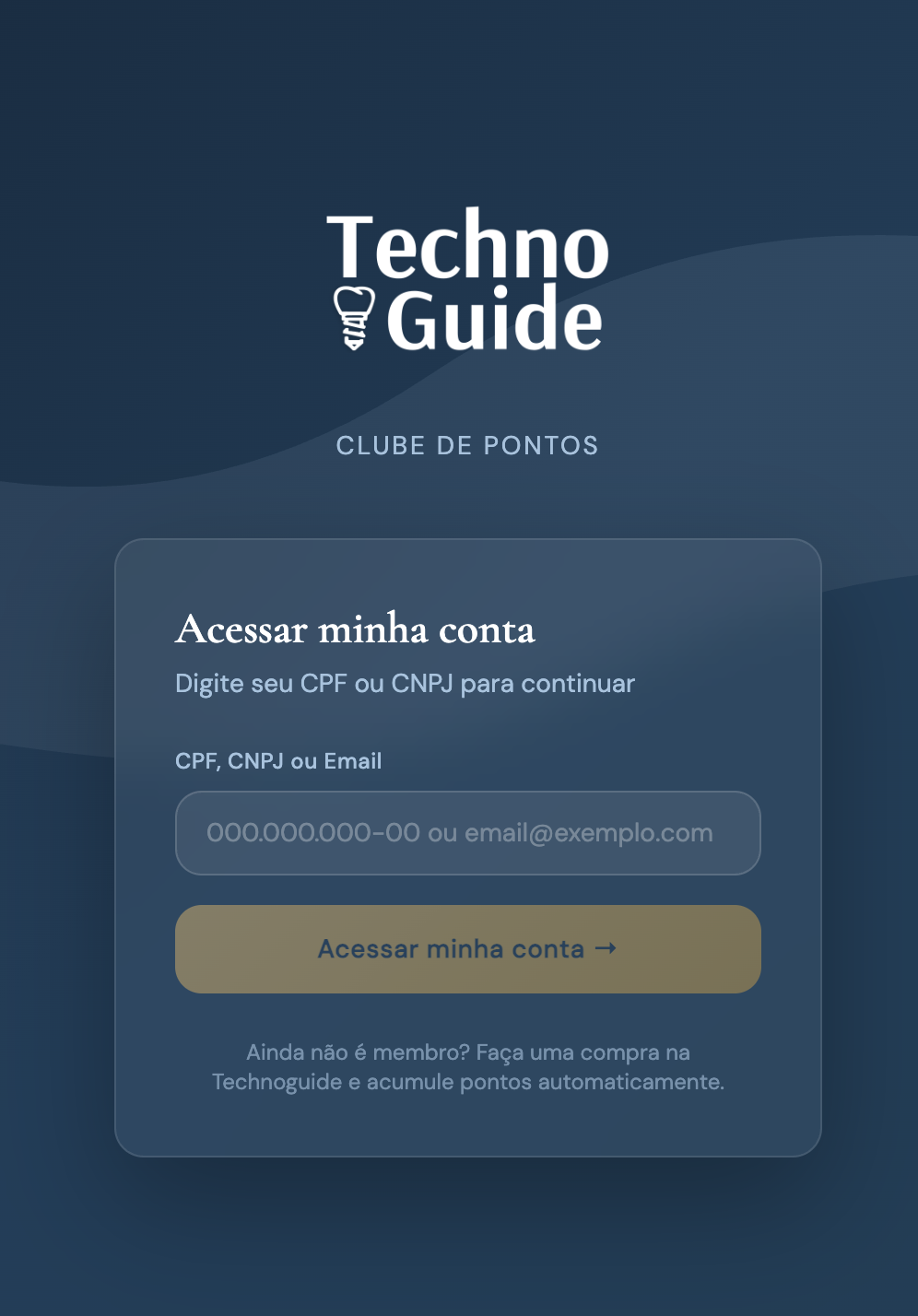 Tela de acesso do Clube de Pontos da Techno Guide